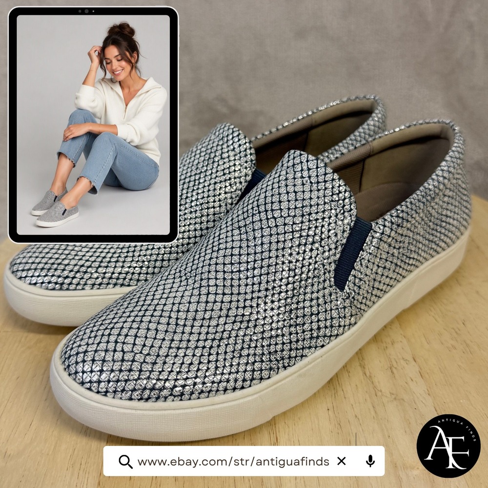 Naturalizer Marianne Silver Snake Print Metallic Slip On Sneakers Womens 8.5M